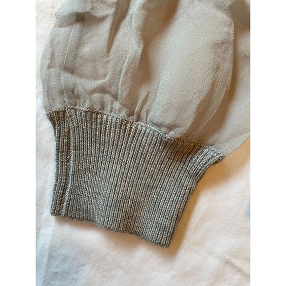 Unique Ramy Brook Sheer Sleeve Sweater V-Neck Long Sleeve Gray  Cashmere Silk Co - Picture 4 of 8